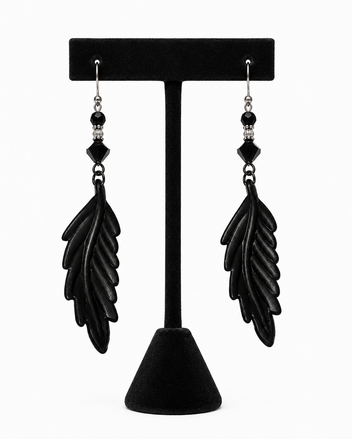MidnightFeatherOnyxDangleEarrings