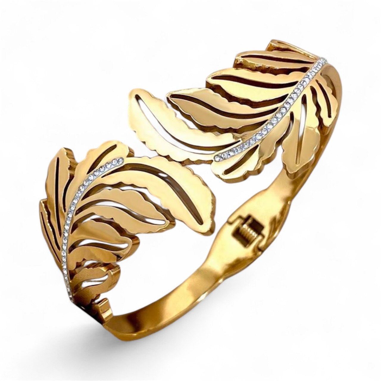 Gold Leaf Lotus Bangle Bracelet