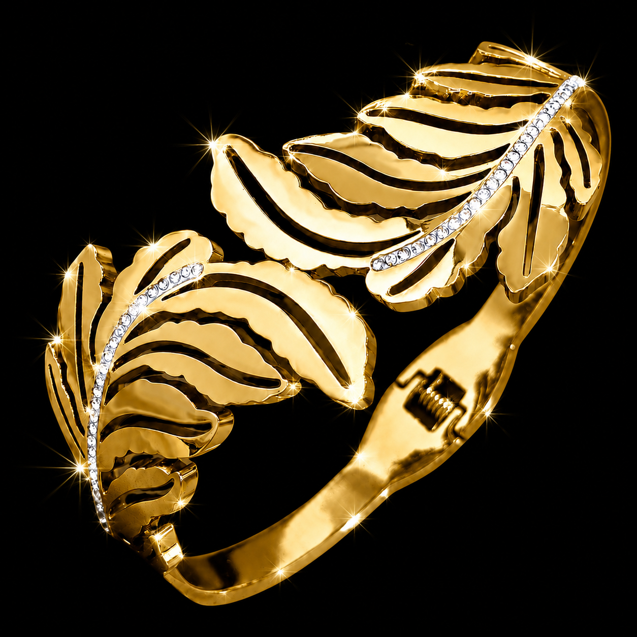 Gold Leaf Lotus Bangle Bracelet