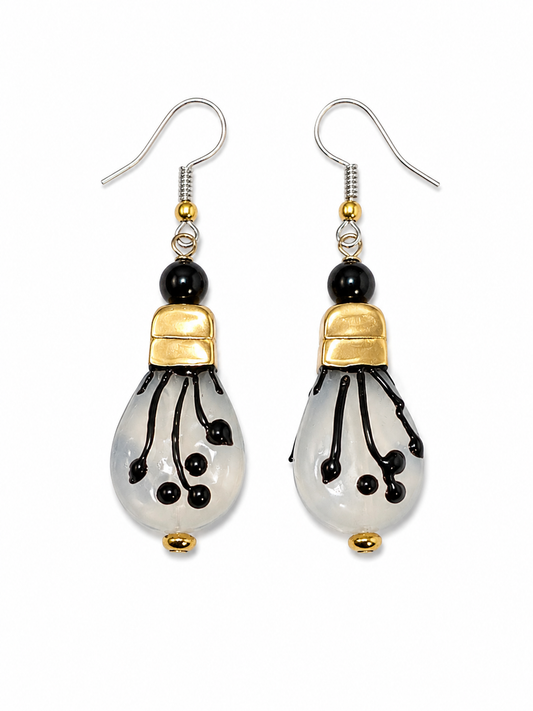 MidnightPearlLampworkOnyxEarrings