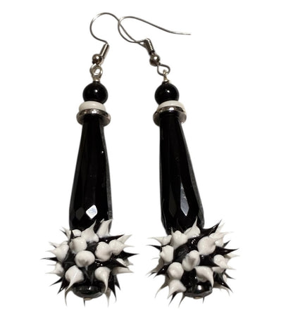 Spiky Black & White Onyx Lampwork Earcandy