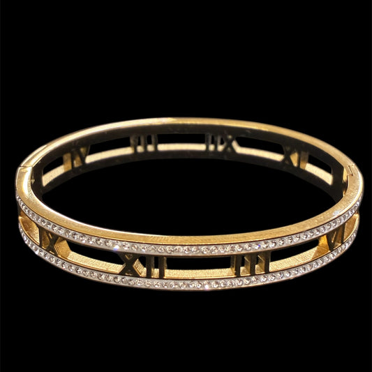 Gold Roman Numeral Bangle Bracelet