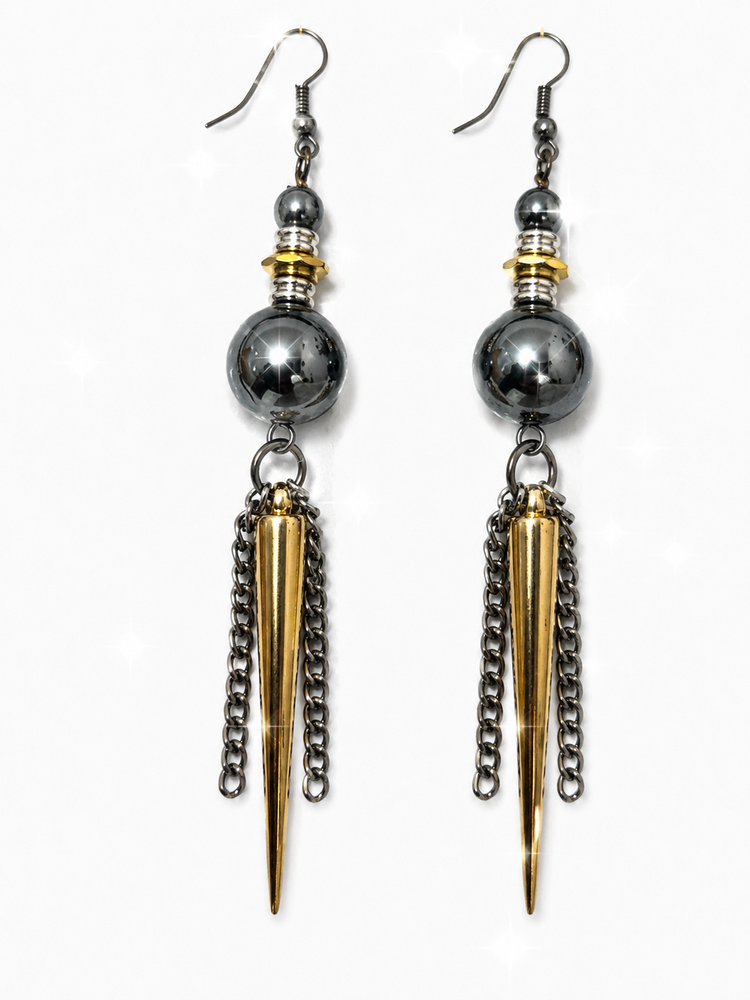 SteelSpikeChainedHematiteEarrings