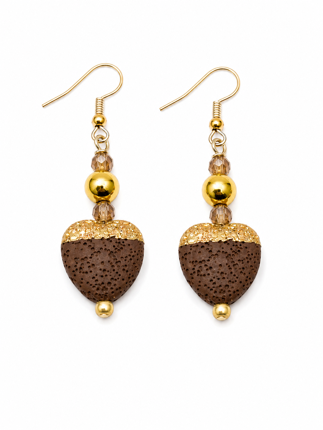 Lava Heart Natural Stone Crystal Gold Statement Earrings